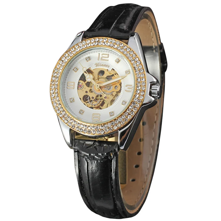 WINNER Diamond Dazzle Bezel Watch Mechanical Business Auto Self Wind Montre Luxury Hollow Golden Design Fashion Leather Reloj
WINNER Diamond Dazzle Bezel Watch Mechanical Business Auto Self Wind Montre Luxury Hollow Golden Design Fashion Leather Reloj