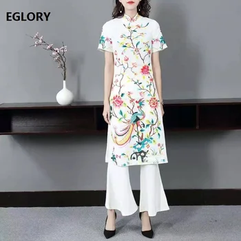 Top Grade Designer Clothing Suits 2019 Spring Summer Women Vintage Phonix Embroidery Qipao Dress+Flare Leg Long Pants Set Female
Top Grade Designer Clothing Suits 2019 Spring Summer Women Vintage Phonix Embroidery Qipao Dress+Flare Leg Long Pants Set Female