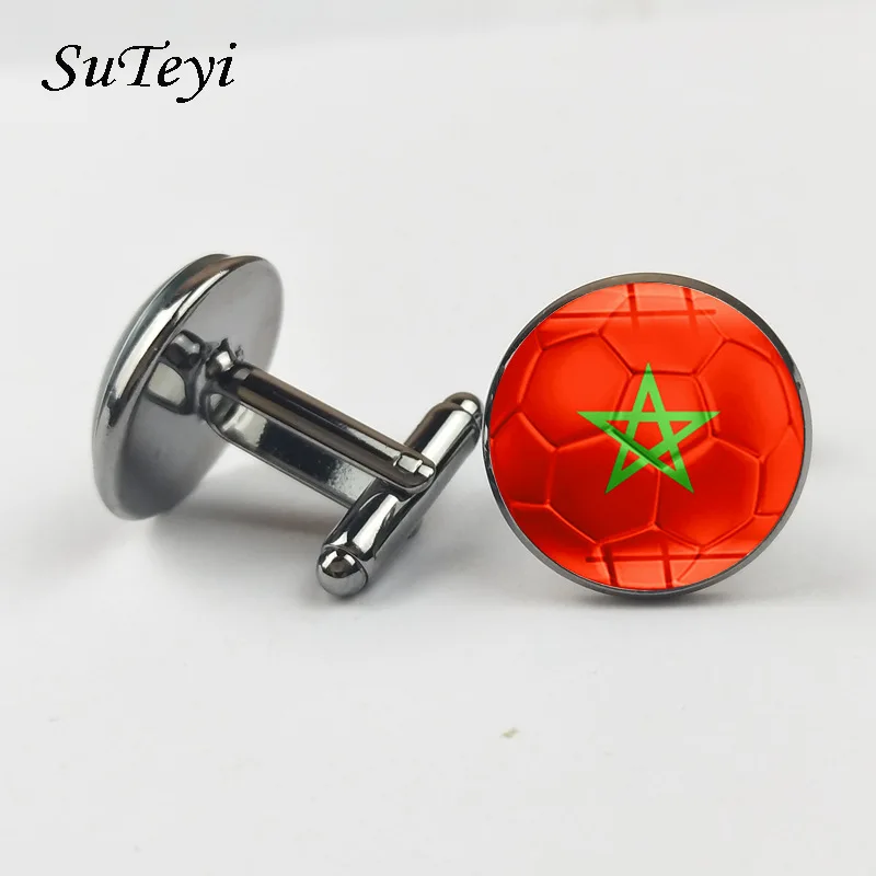 SUTEYI Morocco Flag Football Print Cufflinks For Men Gifts Shirt Suit Charms Glass Dome Silver Black Bronze Fashion Jewelry
SUTEYI Morocco Flag Football Print Cufflinks For Men Gifts Shirt Suit Charms Glass Dome Silver Black Bronze Fashion Jewelry