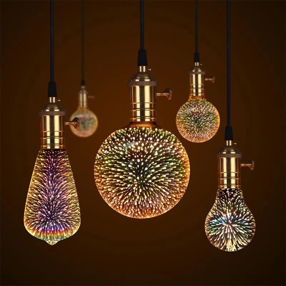 

Creative 3D Edison LED Glass Night Light Bulb Lamp Shape Fireworks Effect Home Party Decor