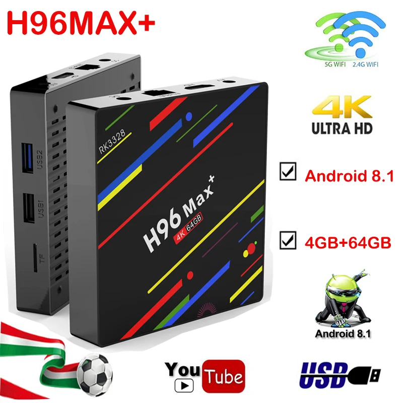 Android 8.1 tv box H96MAX+ 4GB 64GB RK3328 Quad Core 2.4G/5G WiFi HDMI 4K H.265 USB 3.0 Iptv youtube Smart Media Player Set-Top
Android 8.1 tv box H96MAX+ 4GB 64GB RK3328 Quad Core 2.4G/5G WiFi HDMI 4K H.265 USB 3.0 Iptv youtube Smart Media Player Set-Top