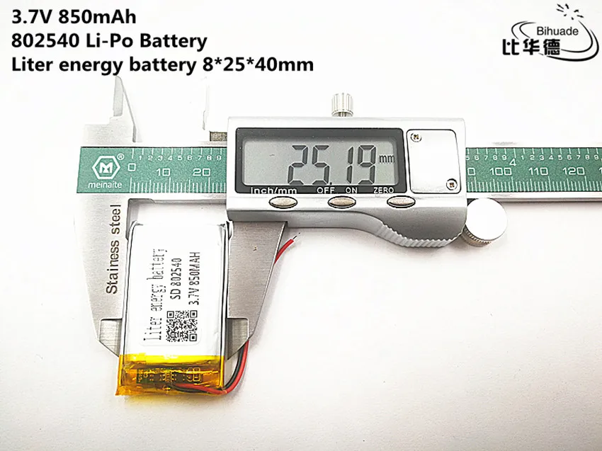 10 шт. литровый аккумулятор хорошего качества 3,7 В, 850 мАч, 802540 полимерный литий-ионный/литий-ионный аккумулятор для игрушек, POWER BANK, GPS, mp3, mp4
10 шт. литровый аккумулятор хорошего качества 3,7 В, 850 мАч, 802540 полимерный литий-ионный/литий-ионный аккумулятор для игрушек, POWER BANK, GPS, mp3, mp4