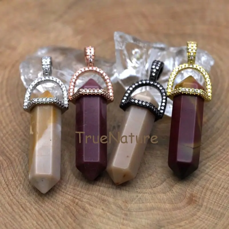 Wholesale Double Terminated Mookaite Point Pendant Mookaite Charm Jewelry Findings With CZ Paved Cap In 45*10 mm PM7394
Wholesale Double Terminated Mookaite Point Pendant Mookaite Charm Jewelry Findings With CZ Paved Cap In 45*10 mm PM7394