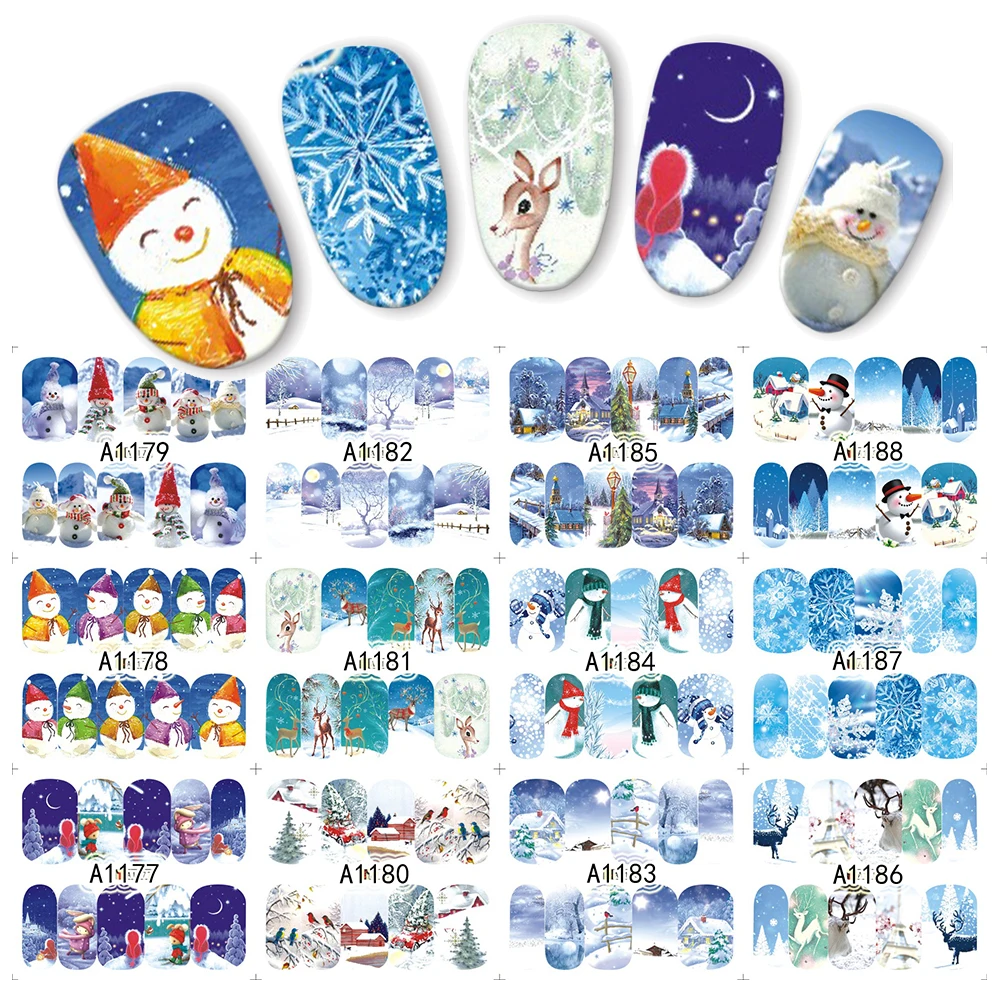 1 sheet Winter Snowman Snowflake Designs Water Transfer Nail Sticker Nail Art Decorations Manicure Tools Decal JIA1177-1188
1 sheet Winter Snowman Snowflake Designs Water Transfer Nail Sticker Nail Art Decorations Manicure Tools Decal JIA1177-1188