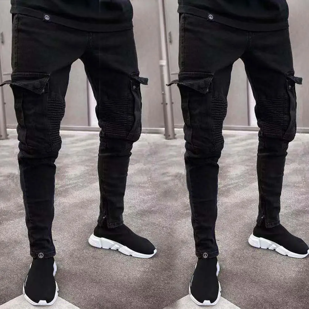 black skinny cargo pants mens