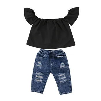 High Quality Toddler Kids Baby Girls Clothes Off Shoulder Tops Denim Long Holes Pants 2pcs Outfits Baby Clothing Set
High Quality Toddler Kids Baby Girls Clothes Off Shoulder Tops Denim Long Holes Pants 2pcs Outfits Baby Clothing Set