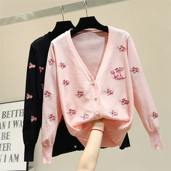 Female Knitted Cardigans 2019 New Spring Summer Thin Sweater Air-conditioning Shirt V Neck Embroidery Cartoon Knitting Top Pink
Female Knitted Cardigans 2019 New Spring Summer Thin Sweater Air-conditioning Shirt V Neck Embroidery Cartoon Knitting Top Pink