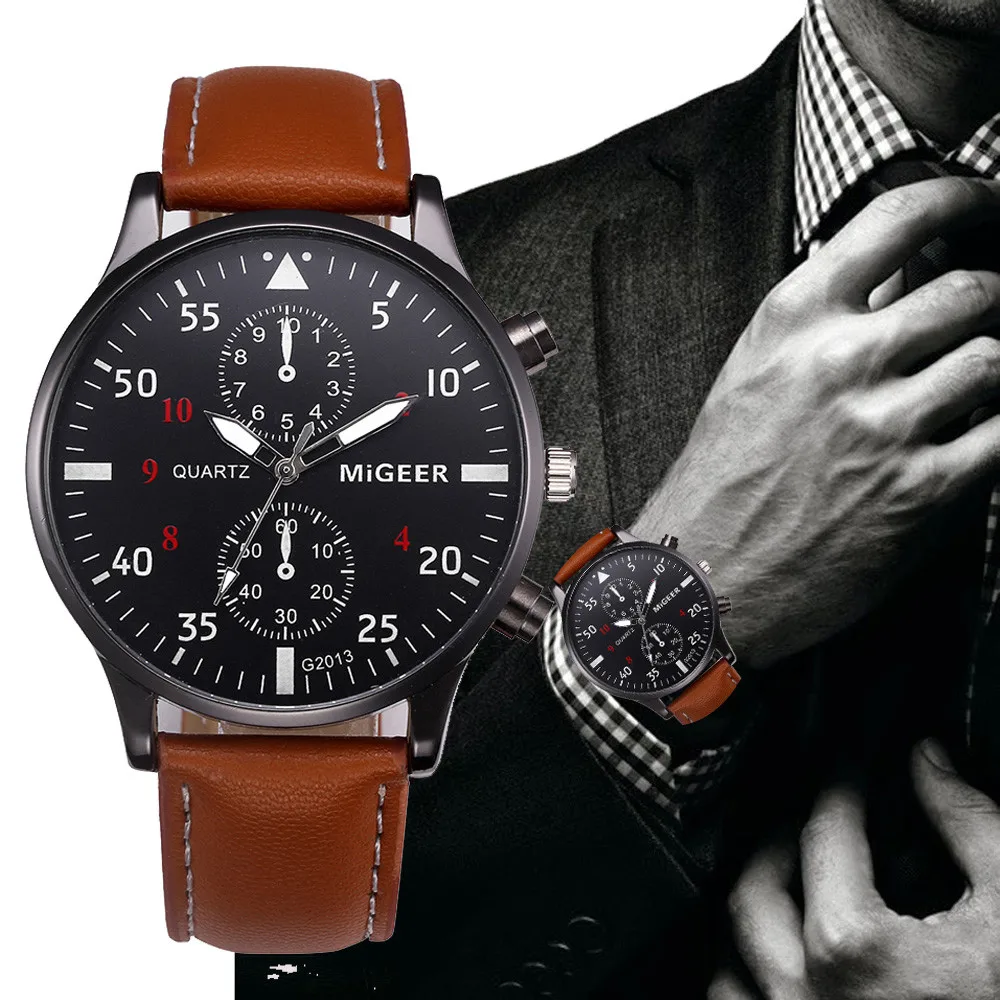 Фото Прямая поставка часы мужские Часы Genava бренд 40 мм x кожаный ремешок Ретро Relogio Masculino