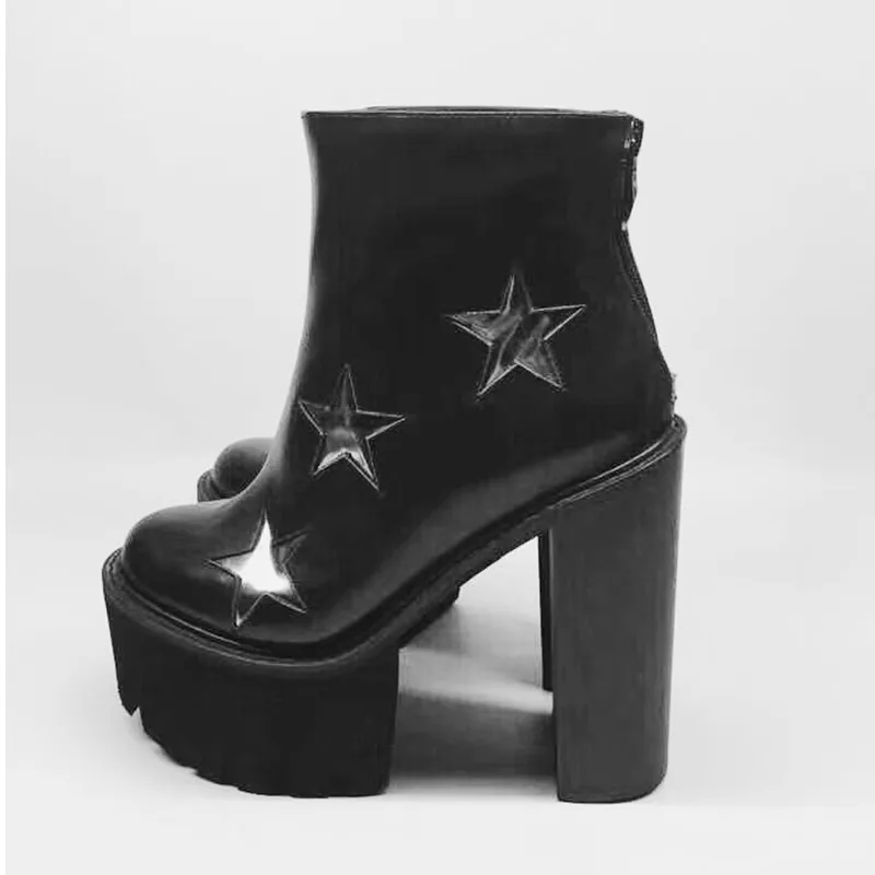 Women Platform Ankle Boots Black Genuine Leather Winter Botines Silver Star Decor Botas Feminina Shoes Woman Square Heels Botte
Women Platform Ankle Boots Black Genuine Leather Winter Botines Silver Star Decor Botas Feminina Shoes Woman Square Heels Botte