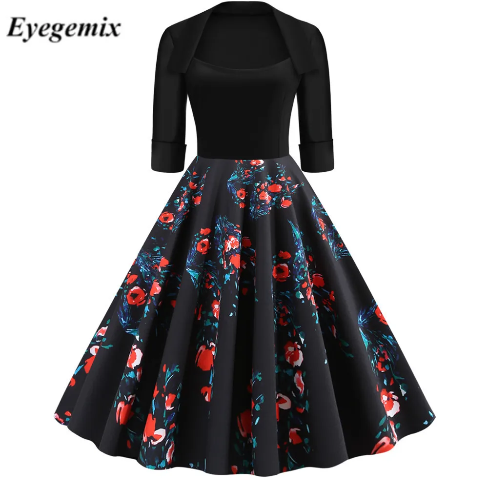 2019 New Autumn Winter Women Vintage Dress Plus Size Floral Print Patchwork Party Dress 50S 60S Rockabilly Work Vestidos Robe
2019 New Autumn Winter Women Vintage Dress Plus Size Floral Print Patchwork Party Dress 50S 60S Rockabilly Work Vestidos Robe