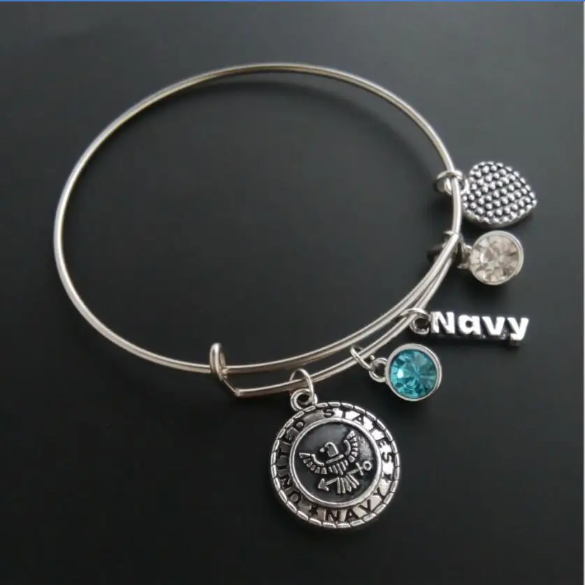 my shape Vintage United States Navy Clear&Blue Birthstone Crystal Charm Stainless Steel Expandable Wire Bangle Bracelet
my shape Vintage United States Navy Clear&Blue Birthstone Crystal Charm Stainless Steel Expandable Wire Bangle Bracelet