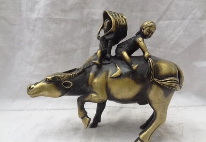 S2796 8" Chinese Bronze 2 Kid Children On Basket Corydon Ride Strong Bull Ox Statue D0317
S2796 8" Chinese Bronze 2 Kid Children On Basket Corydon Ride Strong Bull Ox Statue D0317