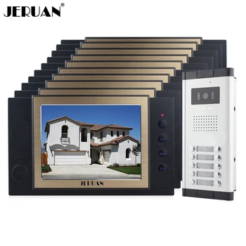 

JERUAN Apartment 10 Doorbell Intercom 8`` Video Door Phone Record Intercom System HD IR COMS Camera For 10 Household 8GB SD Card