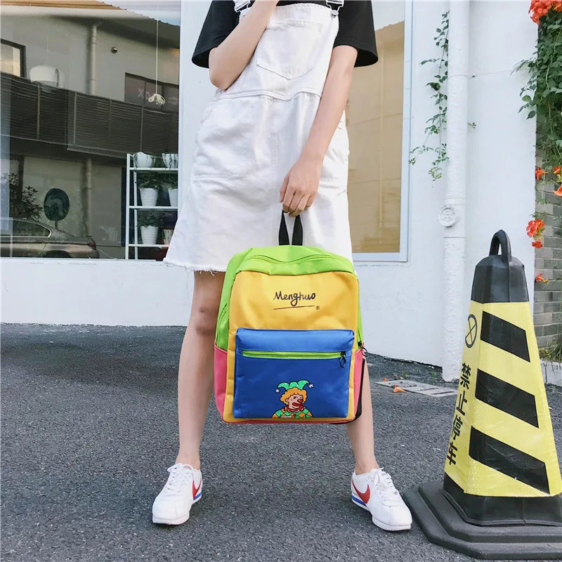 Menghuo Panelled Backpack Women Large Capacity School Backpack Bags for Girls 2018 Clown Printing Ultralight Backpack MochilasIMG_8347