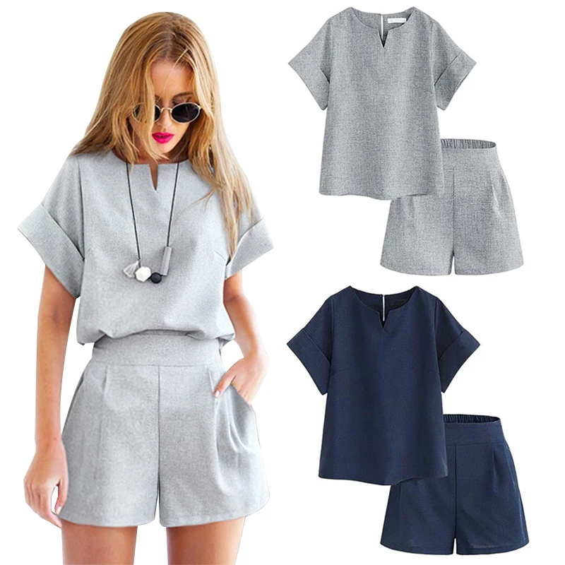 Two-piece Set Female Office Suit Casual Cotton Linen V-neck T-shirt Shirts Short Sleeve Tops and Shorts Summer Women's Costumes
Two-piece Set Female Office Suit Casual Cotton Linen V-neck T-shirt Shirts Short Sleeve Tops and Shorts Summer Women's Costumes