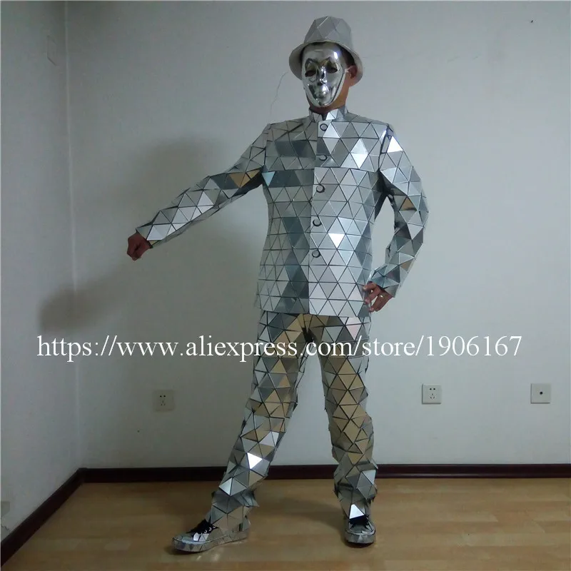 Catwalk Shows Men Silver Color Stage Ballrooom Costume Mirror Man Clothing Party Christmas Performance DJ Singer Clothes Suit06