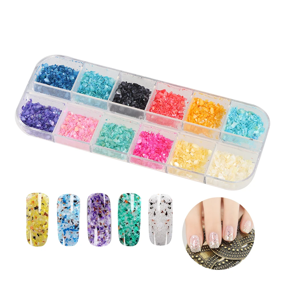 12 Colors Seashell Sequins Irregular Flakes Nail Glitter Powder Mixed Shell Decoration for Gel Polish DIY Nail Art Decoration
12 Colors Seashell Sequins Irregular Flakes Nail Glitter Powder Mixed Shell Decoration for Gel Polish DIY Nail Art Decoration