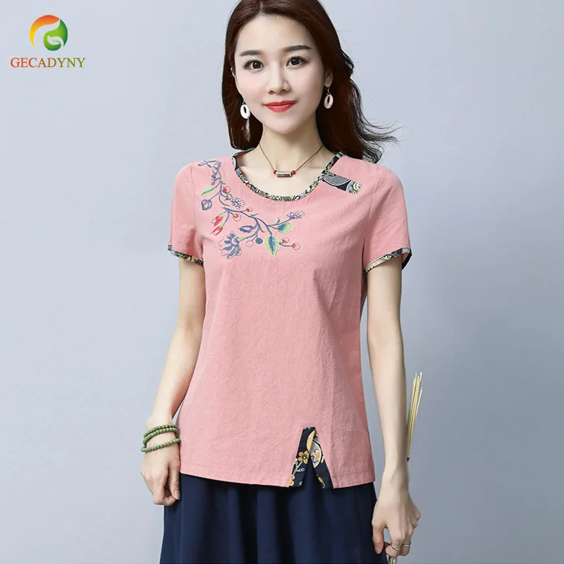 Short Sleeve Printed Stitch T-Shirt 2019 Ethnic Simple Embroidery Cotton Linen T Shirts Women Summer Casual Loose Tops Clothes
Short Sleeve Printed Stitch T-Shirt 2019 Ethnic Simple Embroidery Cotton Linen T Shirts Women Summer Casual Loose Tops Clothes