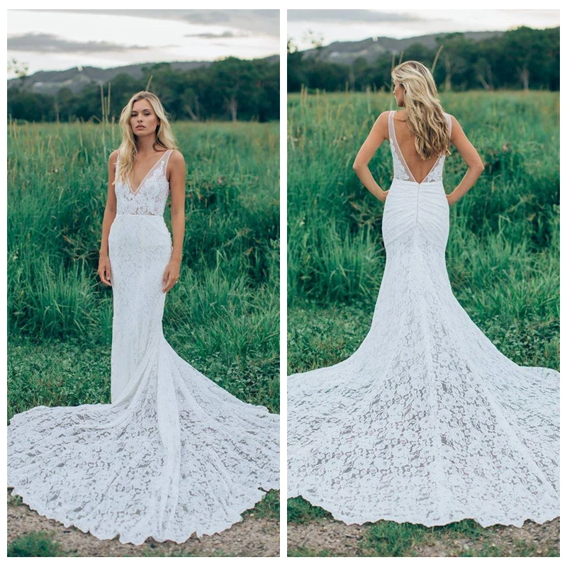 Custom Outside V-Neck Full Lace 2017 Wedding Dresses Backless Summer Beach Bridal Gowns Chapel Train Mermaid Wedding Dress
Custom Outside V-Neck Full Lace 2017 Wedding Dresses Backless Summer Beach Bridal Gowns Chapel Train Mermaid Wedding Dress