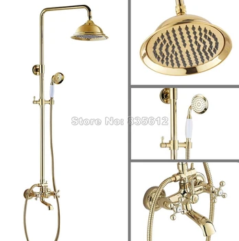Bathroom Gold Color Brass 8.2 inch Shower Head Luxury Rain Shower Faucet Set /Wall Mounted Dual Handles Bathtub Mixer Tap Wgf353
Bathroom Gold Color Brass 8.2 inch Shower Head Luxury Rain Shower Faucet Set /Wall Mounted Dual Handles Bathtub Mixer Tap Wgf353