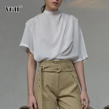 VGH Casual Fashion Women Blouses 2020 Stand Collar Half Sleeve Loose Big Size Shirt Top Female New Tide Clothing Summer 
VGH Casual Fashion Women Blouses 2020 Stand Collar Half Sleeve Loose Big Size Shirt Top Female New Tide Clothing Summer