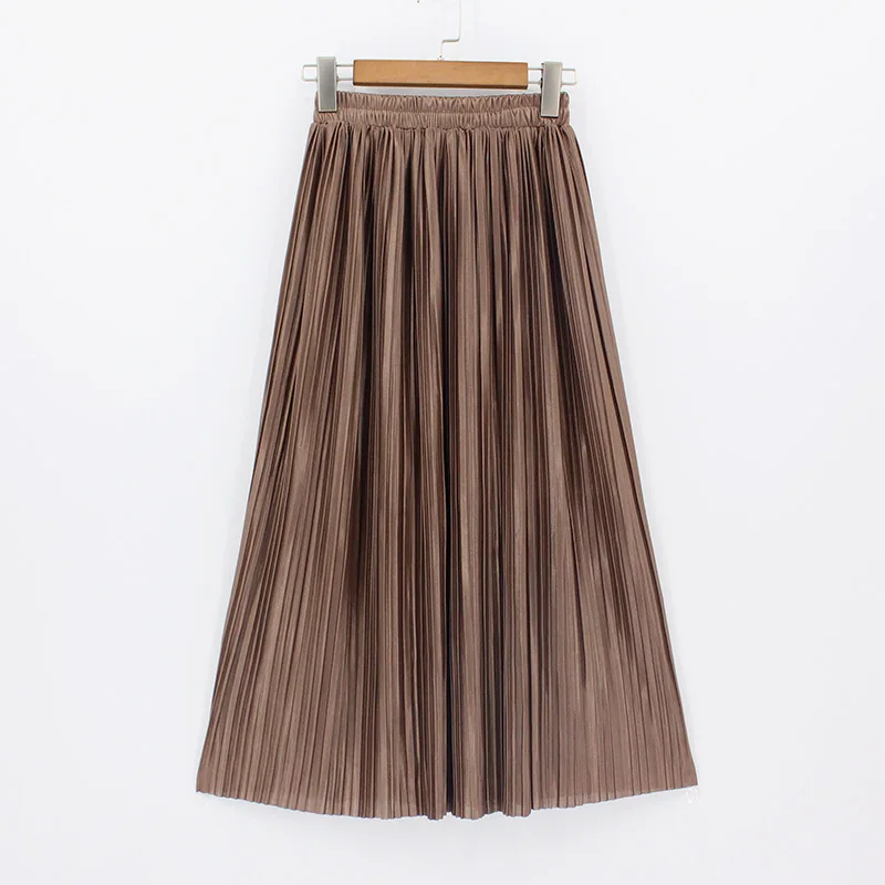 2018 Casual Pleated Maxi Skirt Long Women Skirt Mid-calf Beach Metallic High Waist Mid Skirts Midiskirt Female Brown
2018 Casual Pleated Maxi Skirt Long Women Skirt Mid-calf Beach Metallic High Waist Mid Skirts Midiskirt Female Brown