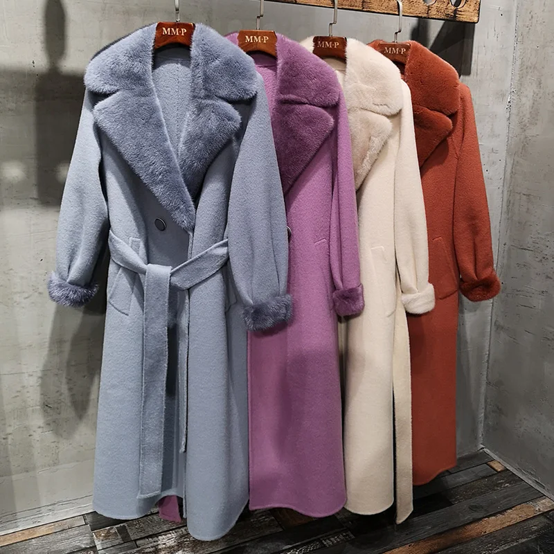 Fashion Long Cashmere Coat Women With Natural Real Mink Fur Collar Warm Winter Jacket Female Outerwear
Fashion Long Cashmere Coat Women With Natural Real Mink Fur Collar Warm Winter Jacket Female Outerwear