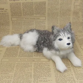 

Simulation animal about 30x11cm prone husky dog model toy polyethylene&furs Resin handicraft,props,decoration gift d0121