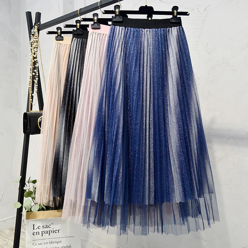 2019 Summer Skirts Womens Fashion Gradient Color Mesh Tulle Skirts Women Elastic High Waist A Line Mid Calf Midi Pleated Skirt
2019 Summer Skirts Womens Fashion Gradient Color Mesh Tulle Skirts Women Elastic High Waist A Line Mid Calf Midi Pleated Skirt