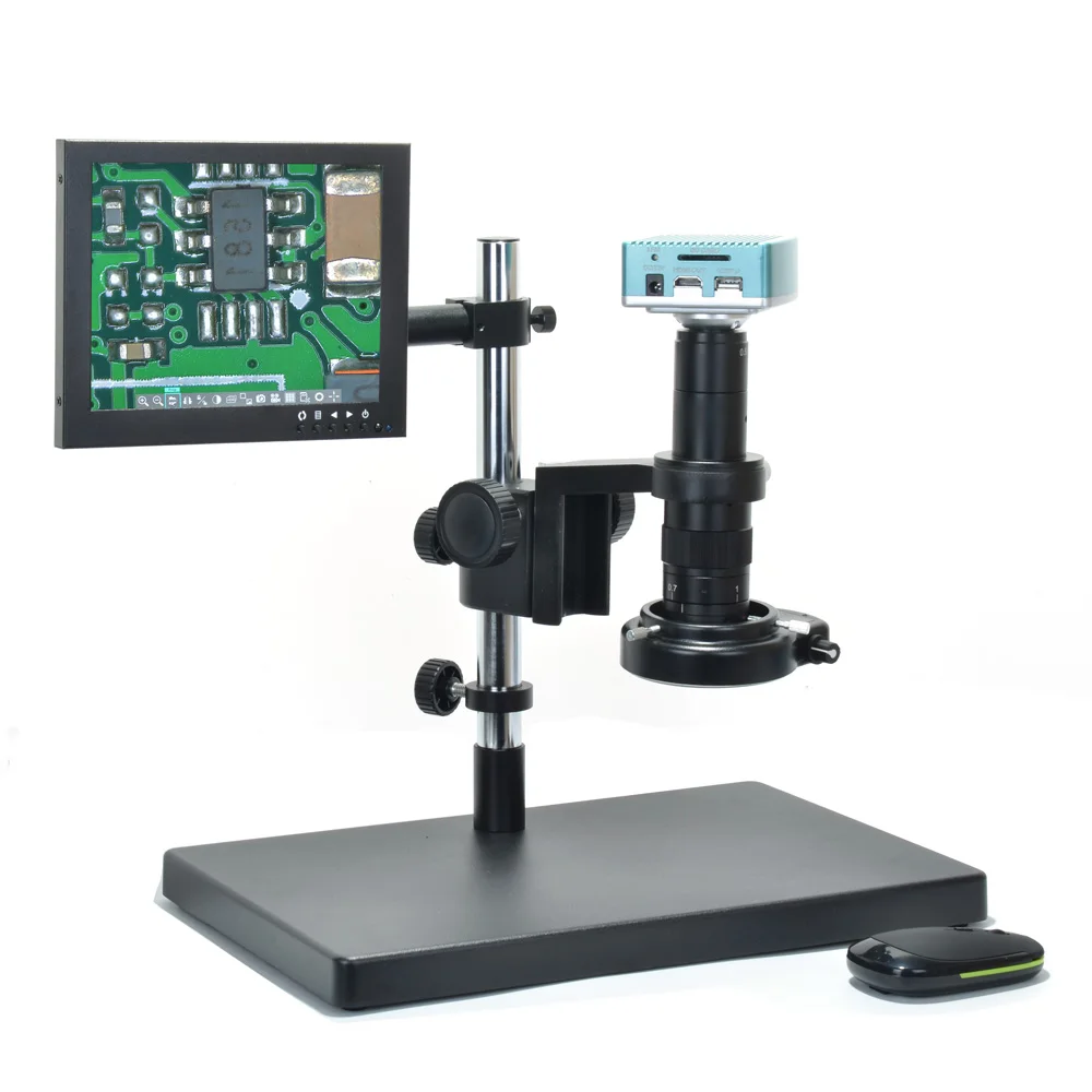Microscope Camera Set 1080P HDMI USB Digital Industrial camera 180X C-mount Lens 8” Monitor Big Boom Stand LED for PCB Repair |