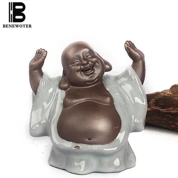 

BENEWOTER Tea Ceremony Cerative Boutique Yixing Purple Clay Ceramic Porcelain Ice Crackle Maitreya Buddha Monk Tea Pet Ornament