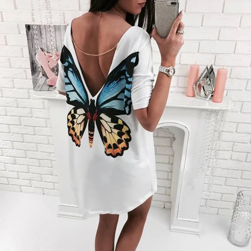 Casual cat butterfly printed O Neck V backless short sleeve Loose white mini dress womens fashion dresses summer women
Casual cat butterfly printed O Neck V backless short sleeve Loose white mini dress womens fashion dresses summer women