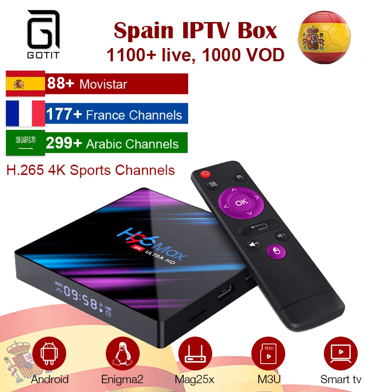 Spain H96 Max RK3318 Android 9.0 Smart TV Box+Procaja IPTV Box 4K H.265 1100 Live French Spanish Arabic Set Top Box 
Spain H96 Max RK3318 Android 9.0 Smart TV Box+Procaja IPTV Box 4K H.265 1100 Live French Spanish Arabic Set Top Box