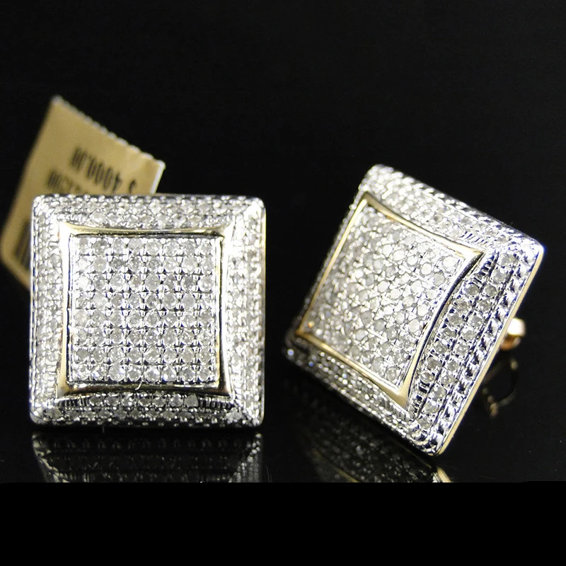 

Hip Hop Geometry Square Iced Out Bling Stud Earrings Gold Color Micro Pave Cubic Zircon Stud Earring For Men & Women Z4M327