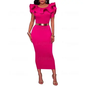 Fashion Women Ruffle Neck Slit Hem Mid-calf Dress Solid Color Sleeveless Party Cocktail Slim Bodycon Dress Black/Rose Vestidos
Fashion Women Ruffle Neck Slit Hem Mid-calf Dress Solid Color Sleeveless Party Cocktail Slim Bodycon Dress Black/Rose Vestidos