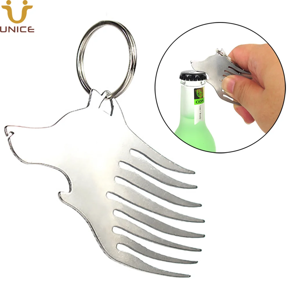 50 pcs/lot Multi-Functional Metal Stainless Steel Comb Wolf Head Shaped Key Ring Bottle Opener Comb for Hair Beard Custom LOGO
50 pcs/lot Multi-Functional Metal Stainless Steel Comb Wolf Head Shaped Key Ring Bottle Opener Comb for Hair Beard Custom LOGO