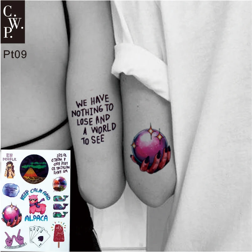 FST09 1 Piece Alpaca Festival Temporary Tattoo with Travel Quote, Crystal Ball Pattern body Art Waterproof Tattoos
FST09 1 Piece Alpaca Festival Temporary Tattoo with Travel Quote, Crystal Ball Pattern body Art Waterproof Tattoos