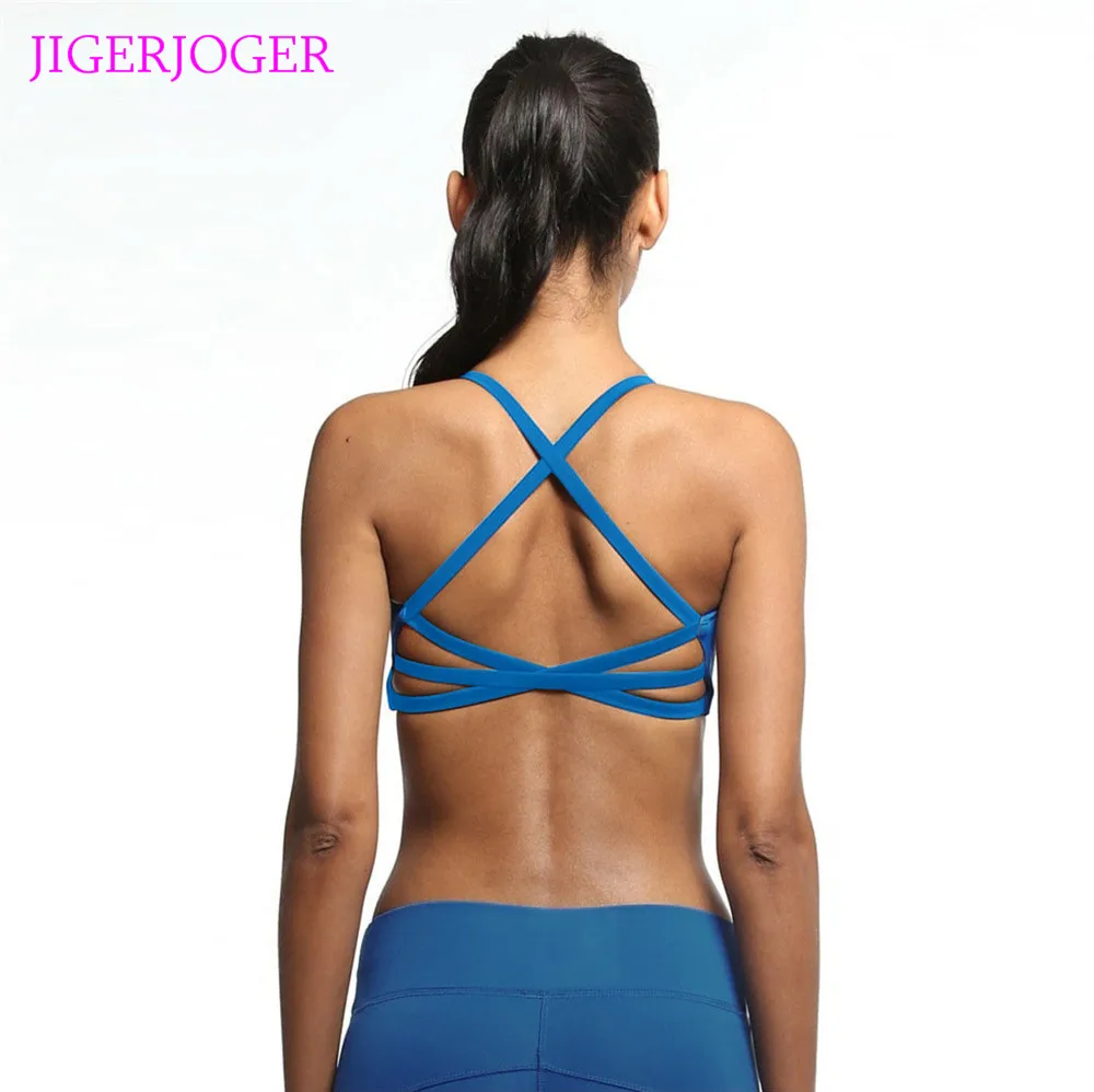 JIGERJOGER 2018 Halter Shine blue sports Cross back open halter neck Yoga Bra Tops apparel exercise workout gear Shapers camis 
JIGERJOGER 2018 Halter Shine blue sports Cross back open halter neck Yoga Bra Tops apparel exercise workout gear Shapers camis