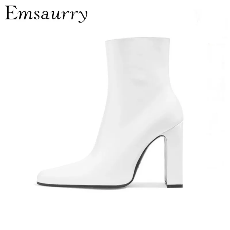 Autumn Winter Short Booties Individual Square Chunky Heel White Genuine Leather Side Zip Plaid Ankle Boots Women
Autumn Winter Short Booties Individual Square Chunky Heel White Genuine Leather Side Zip Plaid Ankle Boots Women