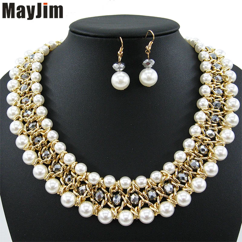 Statement 2018 New Fashion indian bridal big Simulated pearl Jewelry Sets bead Gold Chain Necklace Earring Women Wedding Jewelry
Statement 2018 New Fashion indian bridal big Simulated pearl Jewelry Sets bead Gold Chain Necklace Earring Women Wedding Jewelry