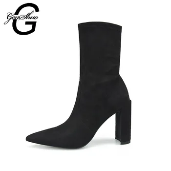 GENSHUO Winter Shoes Women Black Ankle Boots Square Heel Short Boots Women High Heels 9cm Black Fashion Stretch Boots Winter
GENSHUO Winter Shoes Women Black Ankle Boots Square Heel Short Boots Women High Heels 9cm Black Fashion Stretch Boots Winter