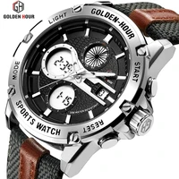 GOLDENHOUR Men's Fashion Outdoor Sports Analog Digital Watches Waterproof LED Display Army Watch Military Wristwatches for Men image