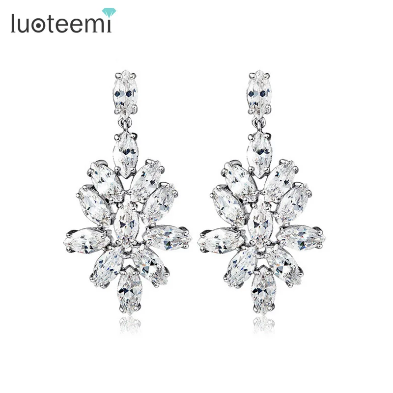 LUOTEEMI Luxury Flower Wedding Earrings Marquise-cut CZ Crystal Bridal Big Dangle Earrings White Gold-Color Factory Wholesale 
LUOTEEMI Luxury Flower Wedding Earrings Marquise-cut CZ Crystal Bridal Big Dangle Earrings White Gold-Color Factory Wholesale