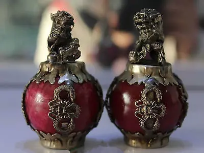 Old Tibet Silver Red Jade Dragon Phoenix Ball Foo Fu Dog Guardion Lion Pair Statue tools wedding Decoration Brass
Old Tibet Silver Red Jade Dragon Phoenix Ball Foo Fu Dog Guardion Lion Pair Statue tools wedding Decoration Brass