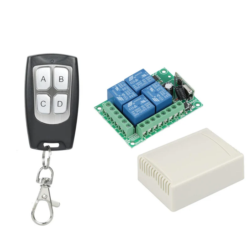 433MHz Universal Wireless Remote Control Switch DC 12V 4 CH RF Relay Receiver Module + RF Remote 433 Mhz Transmitter Diy
433MHz Universal Wireless Remote Control Switch DC 12V 4 CH RF Relay Receiver Module + RF Remote 433 Mhz Transmitter Diy