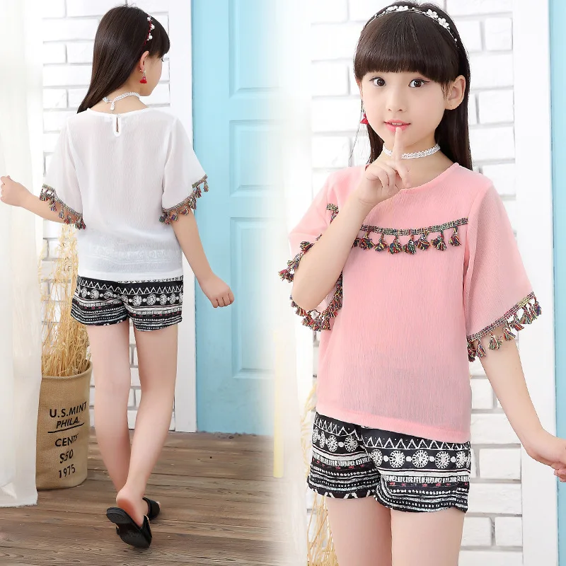 Girls Clothing Sets 2019 Summer Chiffon 2-piece National style Short Sleeve Shorts Children Sets Stylish Kid Girls Clothes Suit
Girls Clothing Sets 2019 Summer Chiffon 2-piece National style Short Sleeve Shorts Children Sets Stylish Kid Girls Clothes Suit