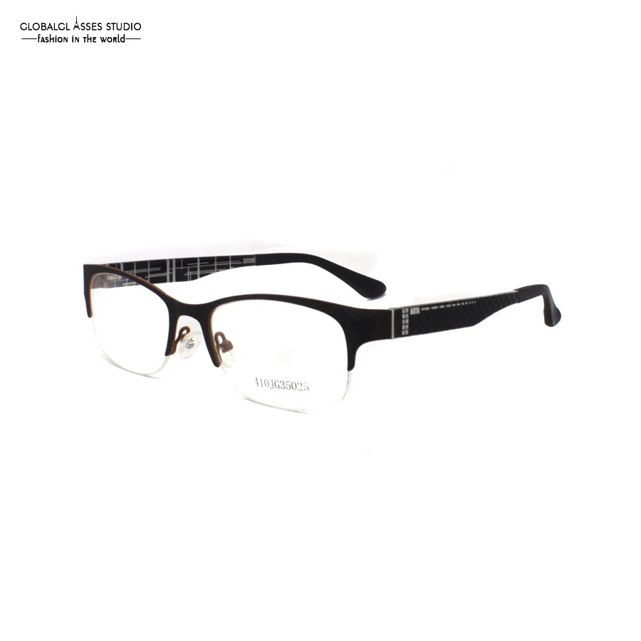 410JG35025 New Fashion Design Half Round Rim Metal Eyeglasses Black On Brown Frame White Plaid Stripe Optical Glasses Eyewear
410JG35025 New Fashion Design Half Round Rim Metal Eyeglasses Black On Brown Frame White Plaid Stripe Optical Glasses Eyewear