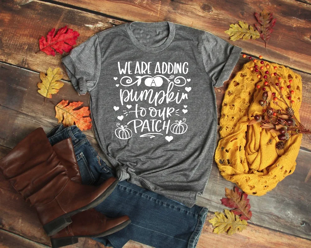 We Are Adding A Pumpkin To Our Patch Shirt Fall t-shirt Surprise Pregnancy Cute Announcement slogan graphic women tee quote top
We Are Adding A Pumpkin To Our Patch Shirt Fall t-shirt Surprise Pregnancy Cute Announcement slogan graphic women tee quote top
