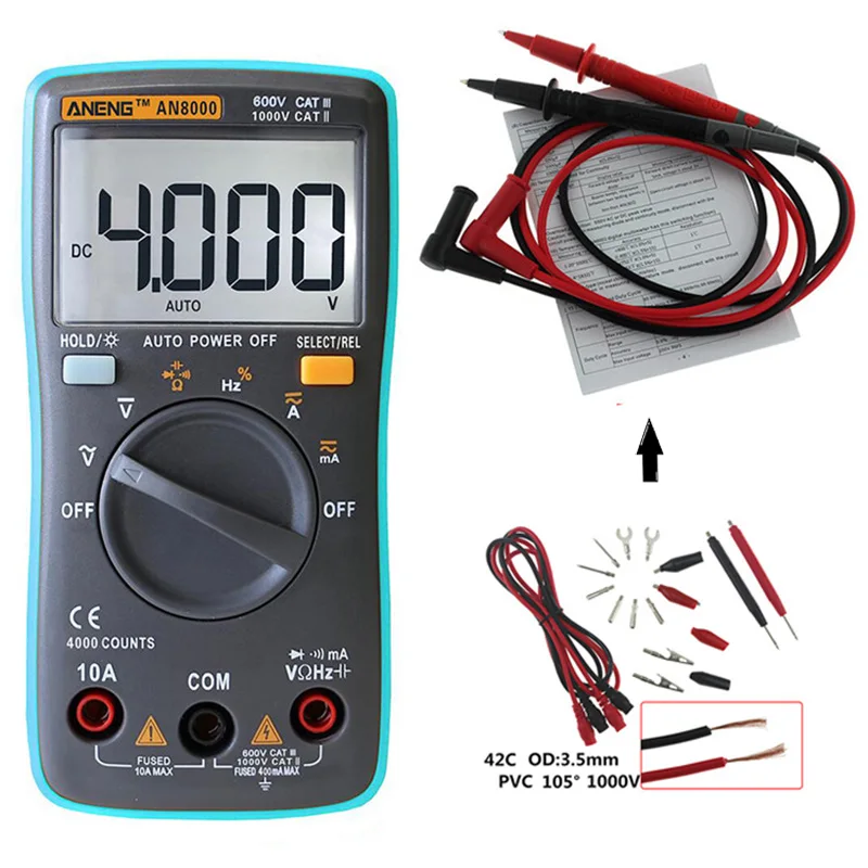 4000 Counts Portable Digital Multimeter LCD Display Auto Range AC/DC Ohm Ammeter Voltmeter Multimeter Meter With Storage Bag X15
4000 Counts Portable Digital Multimeter LCD Display Auto Range AC/DC Ohm Ammeter Voltmeter Multimeter Meter With Storage Bag X15