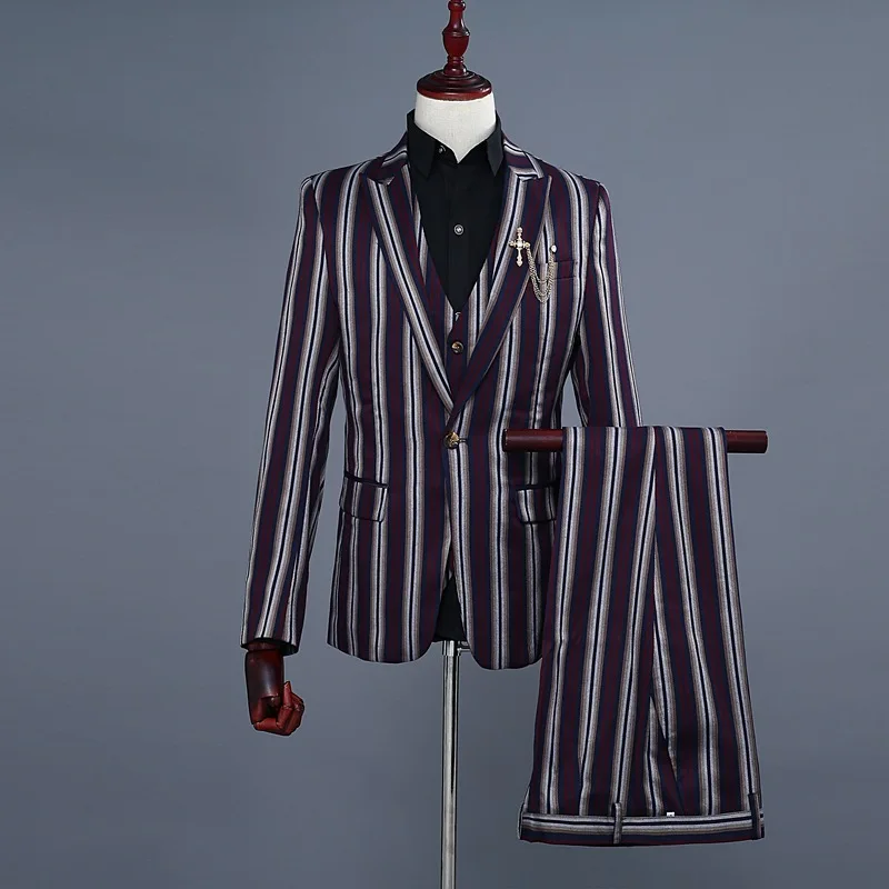 Men's Suits Stage PerforMences Striped Vests Three Pieces Coat Pant Vest England Style Casual Mens Suits with Pants Black Suit
Men's Suits Stage PerforMences Striped Vests Three Pieces Coat Pant Vest England Style Casual Mens Suits with Pants Black Suit